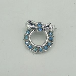 Silver-Tone Wreath Brooch with Blue Rhinestones, 1960s Vintage